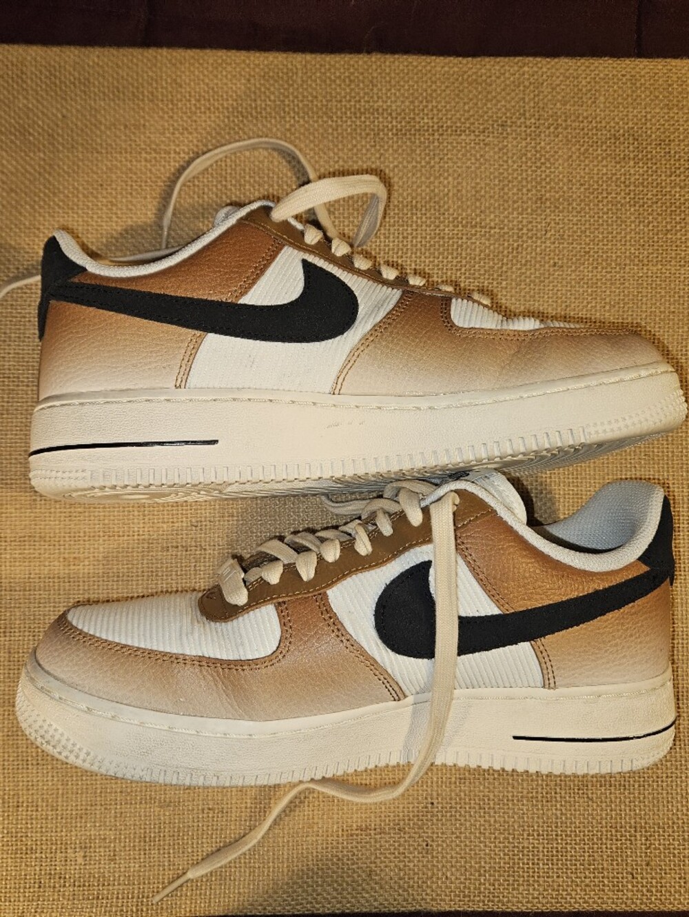 Nike Low-Top Sneakers in Tan, White & Black Air Force 1 Women's 9